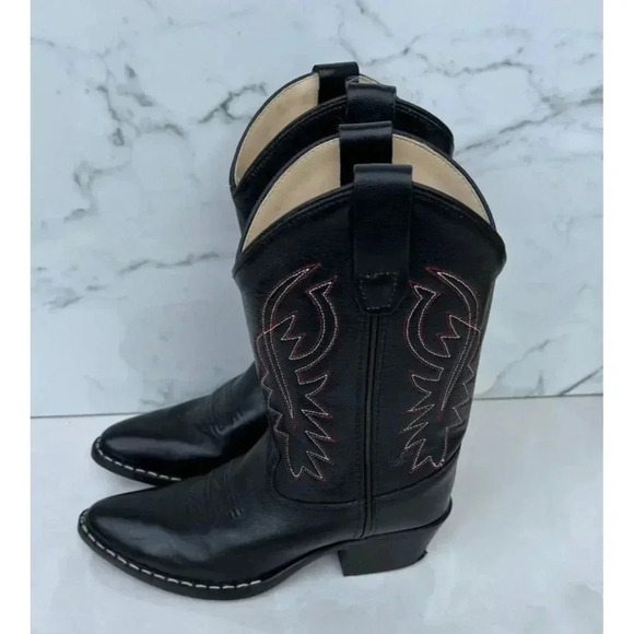 Cody James Kids Pull On Mid Calf Cowboy Western Black Leather Boots Sz 21 - Picture 1 of 13